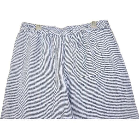 Talbots~Woman L Petite~Blue/White Linen Wide Leg Pants Pull On Coastal Beach NWT - Picture 10 of 16